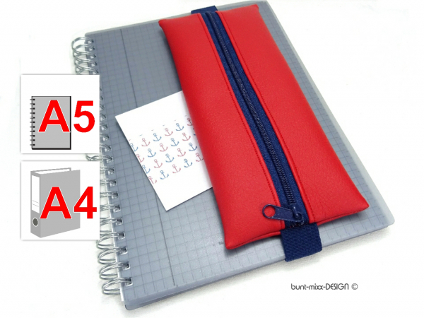 Mäppchen rot marineblau, Kalender Notizbuch A5 Ordner A4, Federmäppchen Kunstleder, Gummiband blau, BuntMixxDesign